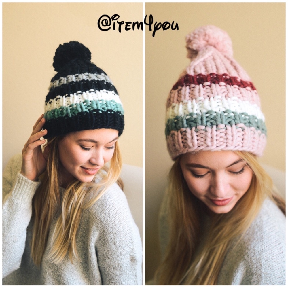 JUST IN Striped Pom Beanie - Cap - Picture 1 of 5